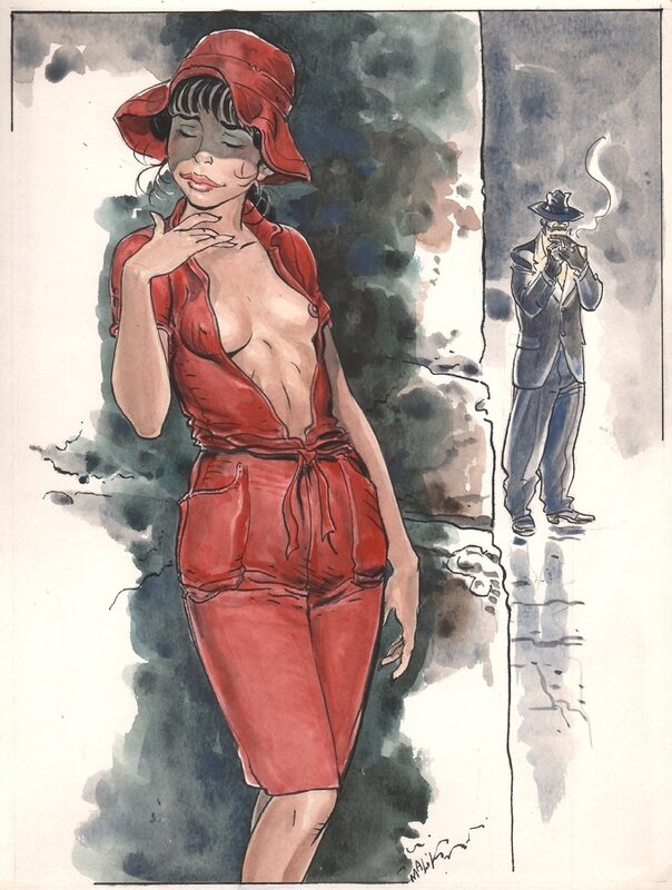 La femme en rouge by Malik - Original Illustration