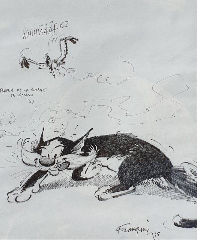 Franquin- Chat et  mouette rieuse - Illustration originale