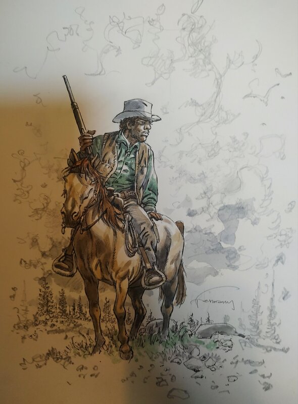 Red Dust à cheval par Hermann - Illustration originale