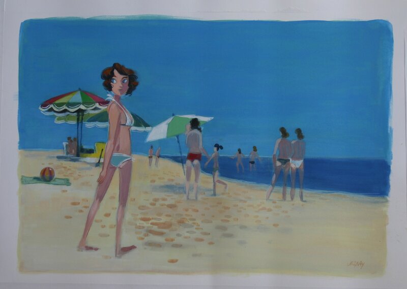 Valérie Vernay - scène de plage - Illustration originale