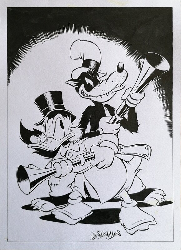 Bas Heymans, Picsou avec le Grand Méchant Loup (Uncle Scrooge with The Big Bad Wolf ) - Original Illustration