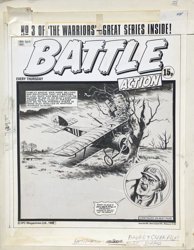 Joe Colquhoun, Pat Mills, Charley's War cover art crashing Biplane - Couverture originale