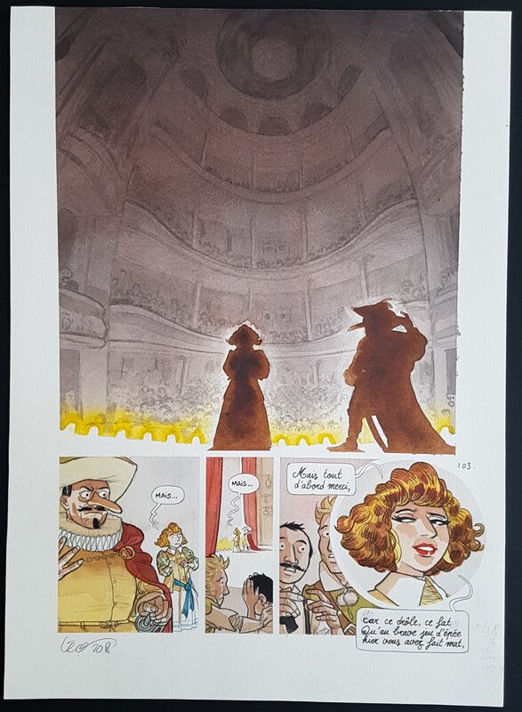 Léonard Chemineau, Edmond - Cyrano de Bergerac - Roxane sur scène - planche en couleurs - Comic Strip