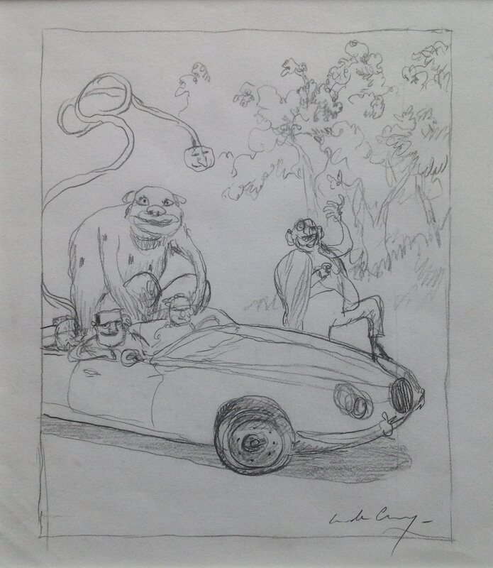 Nicolas De Crécy, De Crecy Spirou Fantasio Marsupilami Crayonné original Couverture SPIROU Turbot Rhino - 2011 - Original Illustration