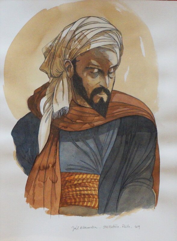 En vente - Joël Alessandra, Ibn Battûta - Frontispice original - Planche originale