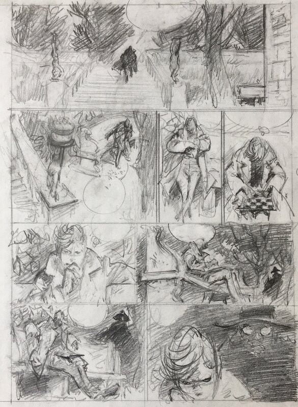 René Follet, Jacques Stoquart, John Flanders, Edmund Bell . Crayonnés pour la Nuit de l’Araignée - Original art