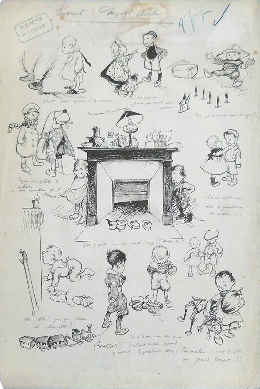 Francisque Poulbot, Souvenir du petit Noel - Original Illustration