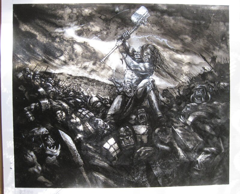Karl Kopinski, Warhammer - Bataille de Sigmar contre les peaux-vertes au col du Feu Noir - Illustration originale