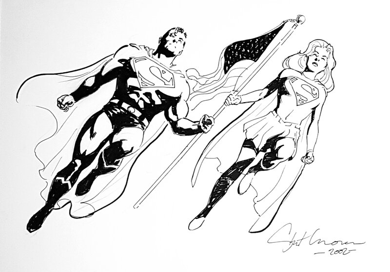 Stuart Immonen, Biden wins ! Democracy is Back !  Superman and  Supergirl . - Illustration originale