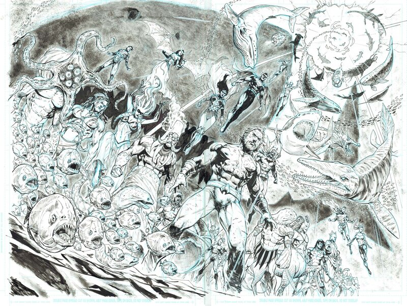 Miguel Mendonça, Aquaman #65 Double Page Splash JLA Team - Comic Strip