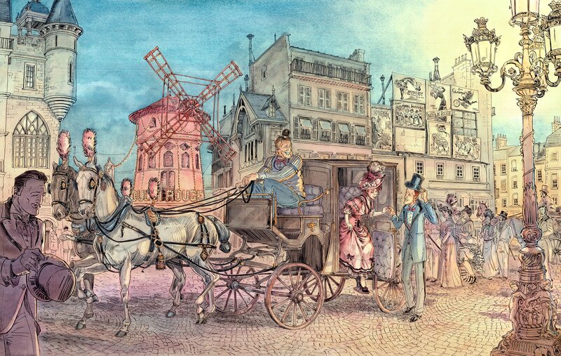 Paul Salomone, Margot & Byron sur la place Blanche - Original Illustration