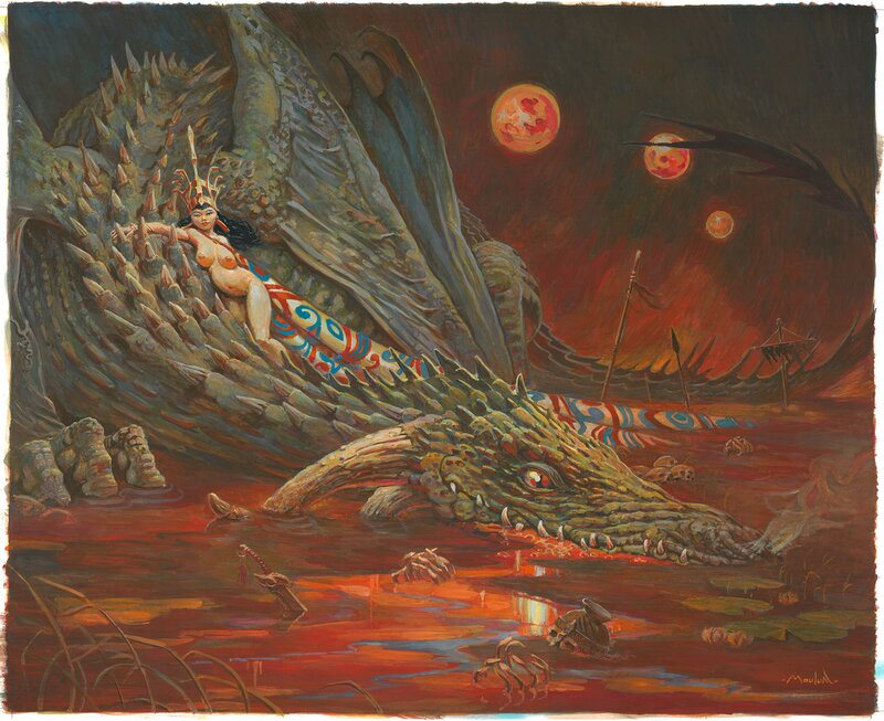 Dragon and Lady by Régis Moulun - Original Illustration