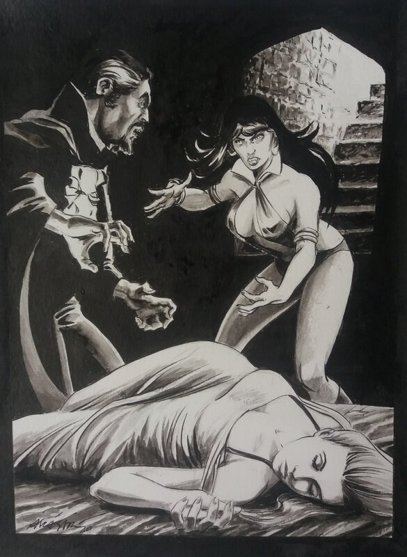 Vicente Alcazar, Vampirella vs Dracula - Original Illustration