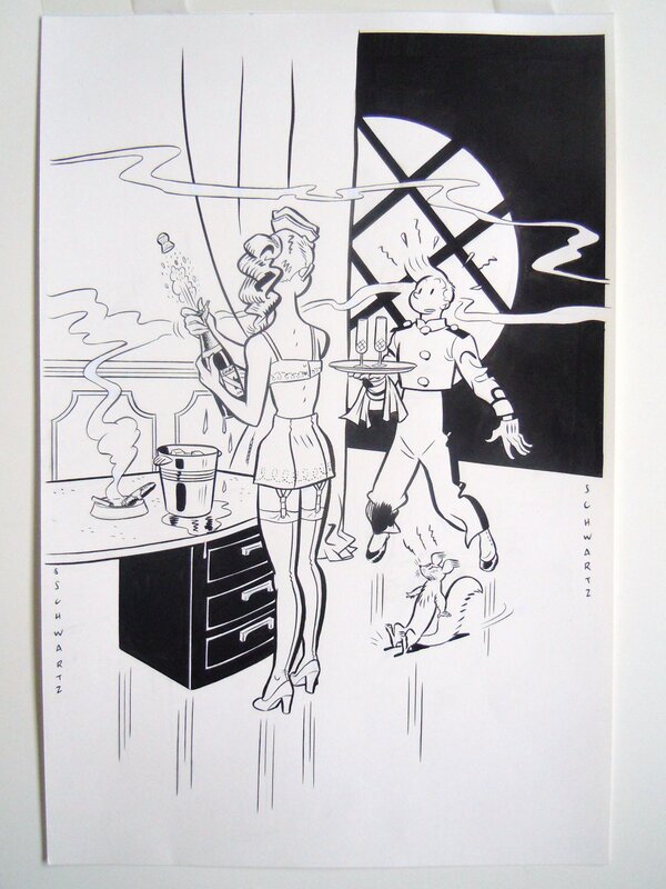 (2010) Schwartz - Spirou - Le groom vert-de-gris - Illustration originale - Original Illustration (2010) Schwartz - Spirou - Le groom vert-de-gris - Illustration originale - Original Illustration