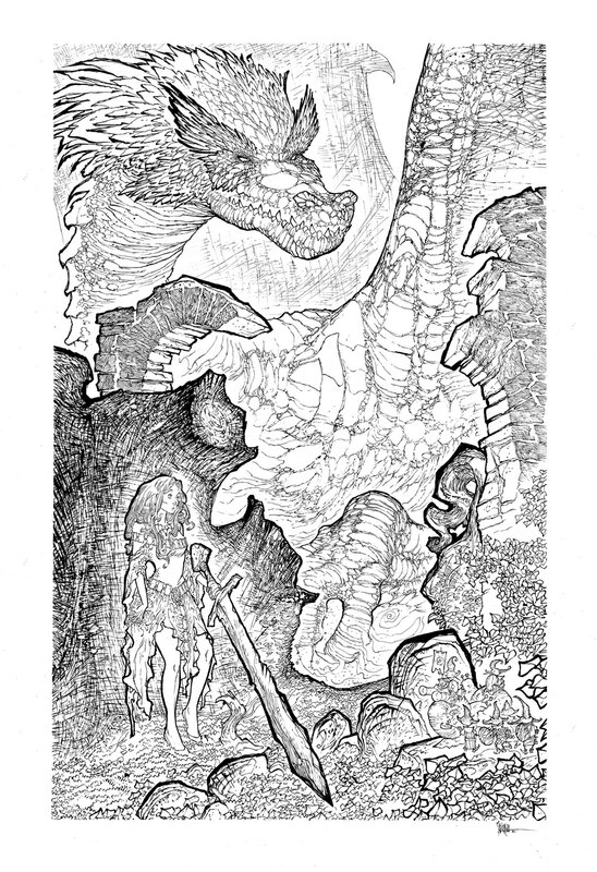 En vente - Bruno Maïorana, Garulfo : Ephilie, l'Epée... et le Dragon - Illustration originale