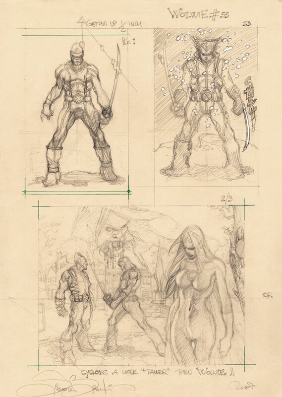Simone Bianchi, Wolverine 55 p 1 2/3 prelims Cyclops Sabretooth White Queen - Original art
