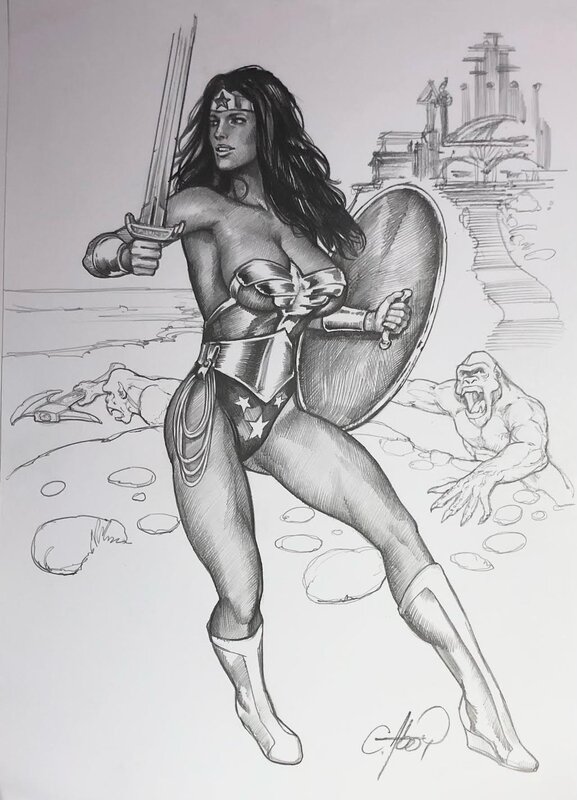 Claudio Aboy, Wonder Woman vs. Gorillas - Original Illustration