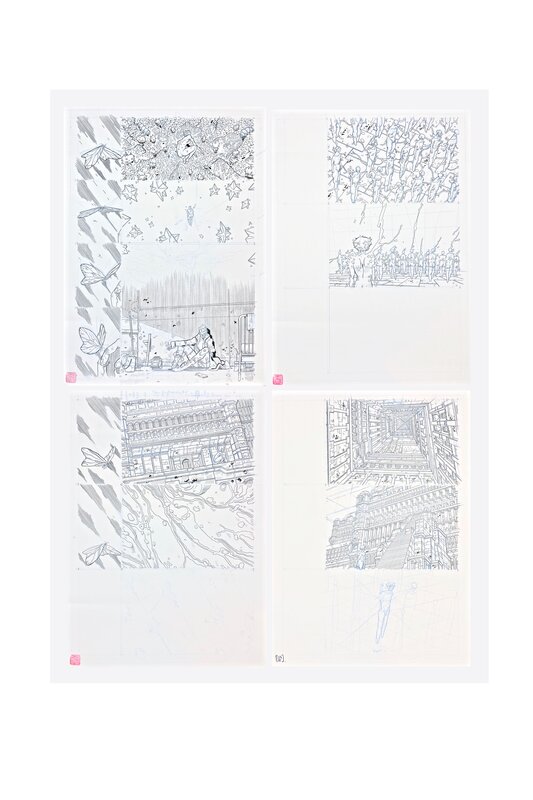 En vente - Mathieu Bablet, Set of four strips published on page #211 (partial), 212 & 213, from Carbone & Silicium - Planche originale