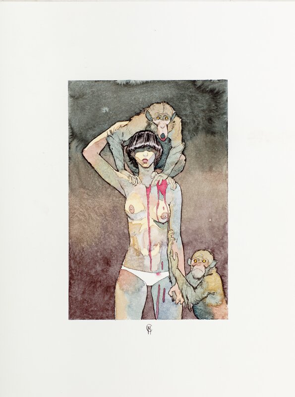 La femme au singe by Merwan - Original Illustration