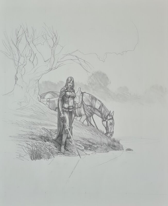 Nicolas Siner, La Grise au bord de l'eau - Illustration - Horacio d'Alba - Crayonné - Original Illustration