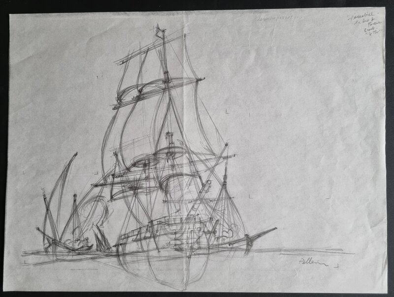 Patrice Pellerin, L'epervier - La Meduse - crayonné 1ere case planche 30 tome 4 - Œuvre originale Patrice Pellerin, L'epervier - La Meduse - crayonné 1ere case planche 30 tome 4 - Œuvre originale