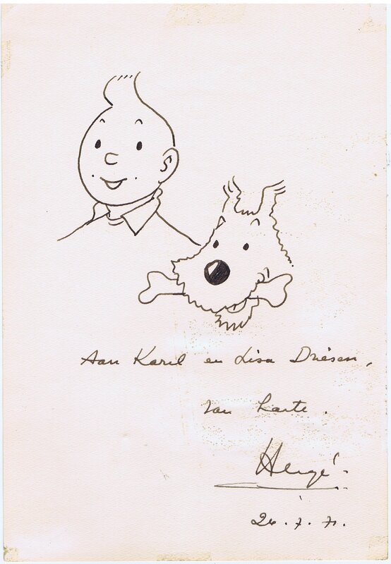 Hergé, Dedicace Herge groot formaat - Sketch