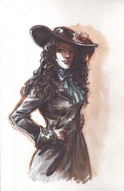 En vente - Gwendal Lemercier, Femme au chapeau n°2 - Illustration originale
