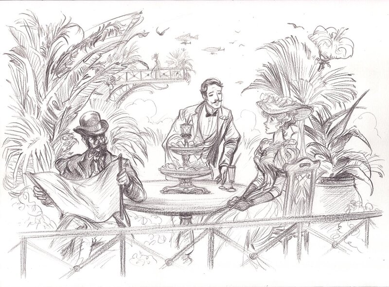 Gwendal Lemercier, Mademoiselle en terrasse - Original Illustration