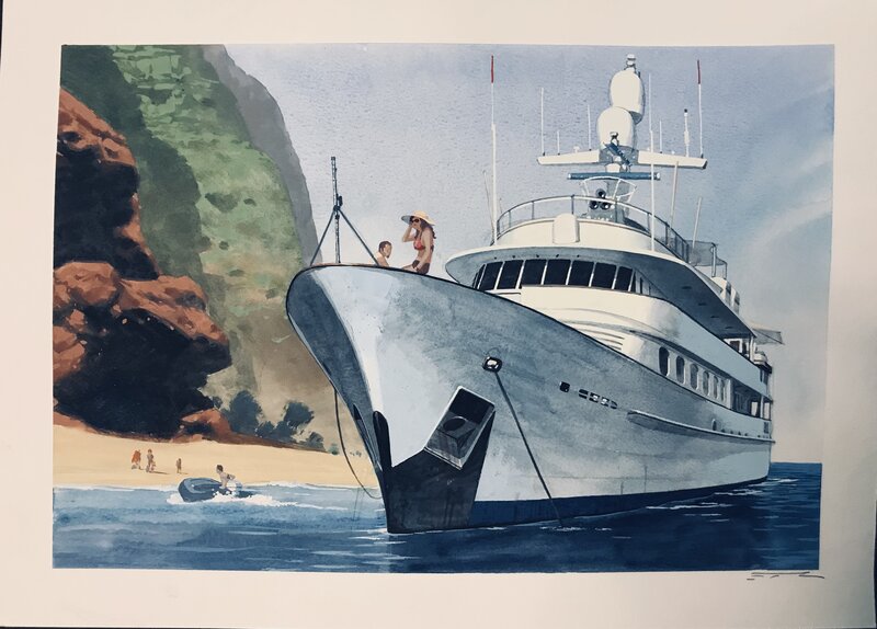 For sale - Esad Ribic, Louis Vuitton Travel Book - Hawaii Yacht - Original Illustration