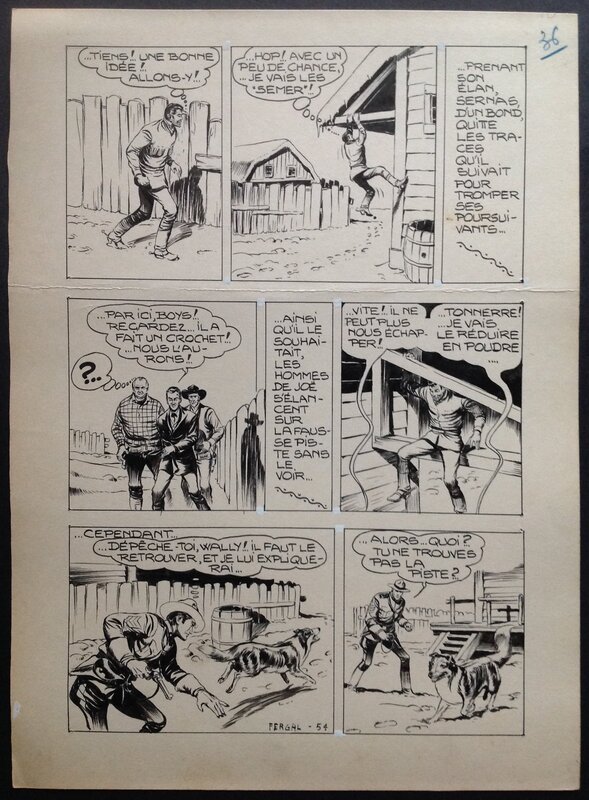 For sale - Fergal, Gallieno FERRI, Atelier Chott, Fergal (Gallieno Ferri - Atelier Chott) Thunder Jack Planche Originale 36 Encre de Chine petit format Humo année 50 - Comic Strip
