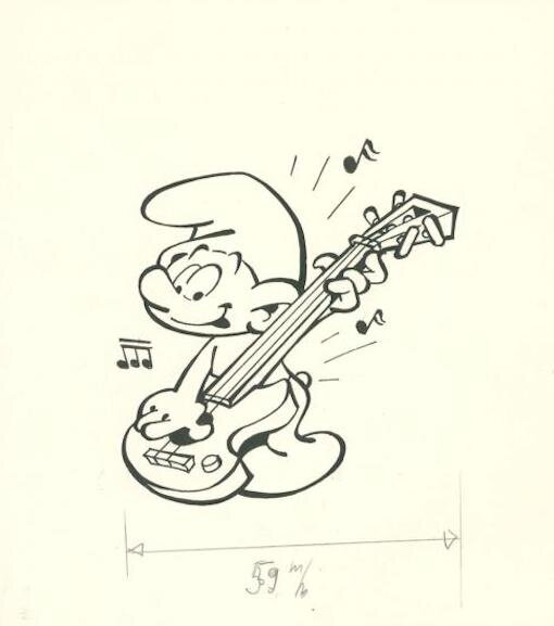 Peyo, Le Schtroumpf musicien - Original Illustration