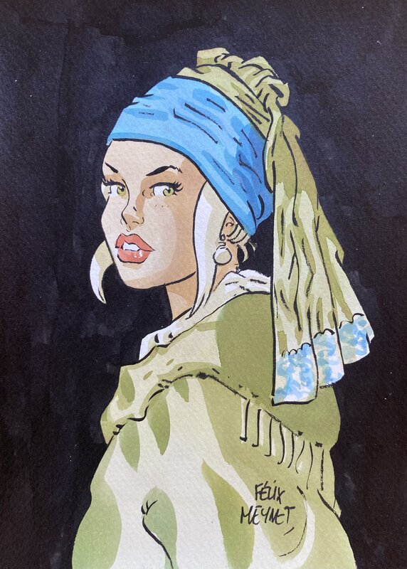 En vente - Jeune fille à la perle - Hommage par Meynet - A5 - Illustration originale