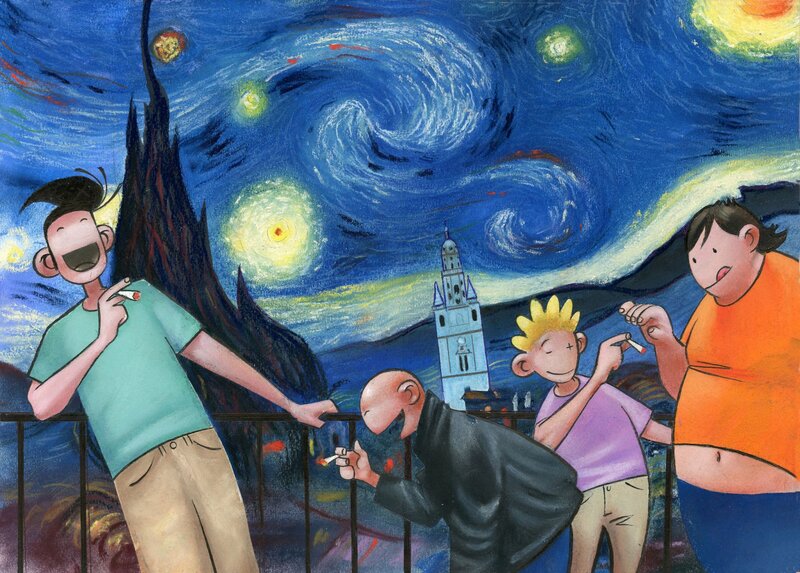 Juan Álvarez, Jorge Gomez, Starry night (after Vincent Van Gogh) - Illustration originale