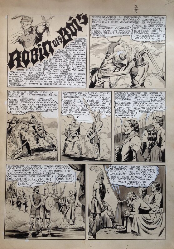 For sale - Charlas Bertrand (Atelier Chott) Robin des Bois 7 Manoir de la Crainte Planche Originale 1 Lavis & Encre de Chine 1948 - Comic Strip