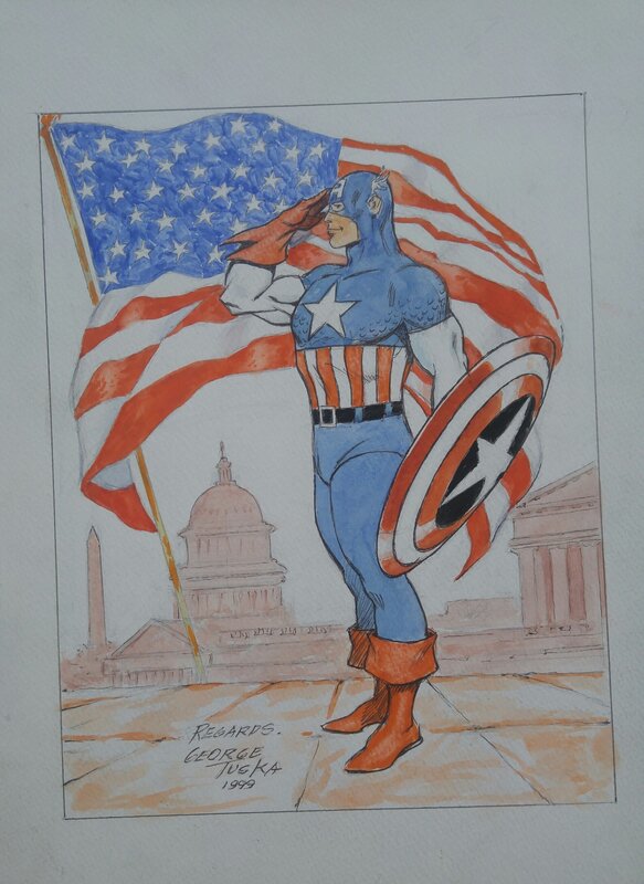 George Tuska, Regards - From Captain America ! - Planche originale