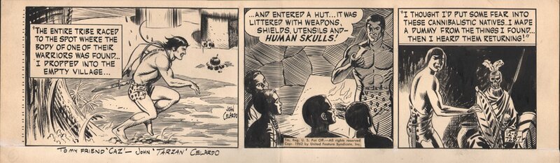 En vente - John Celardo, Tarzan Daily strip 7287 - 1962 - Planche originale