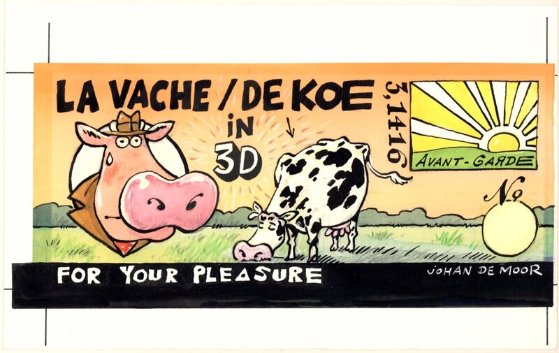 Johan De Moor, La Vache / De Koe in 3D - Ex-libris B-Gevaar Bruxelles - Original Illustration