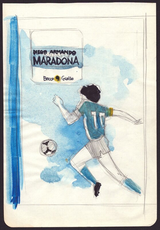 En vente - Paolo Castaldi, Diego Armando Maradona - couverture sketch - Dédicace