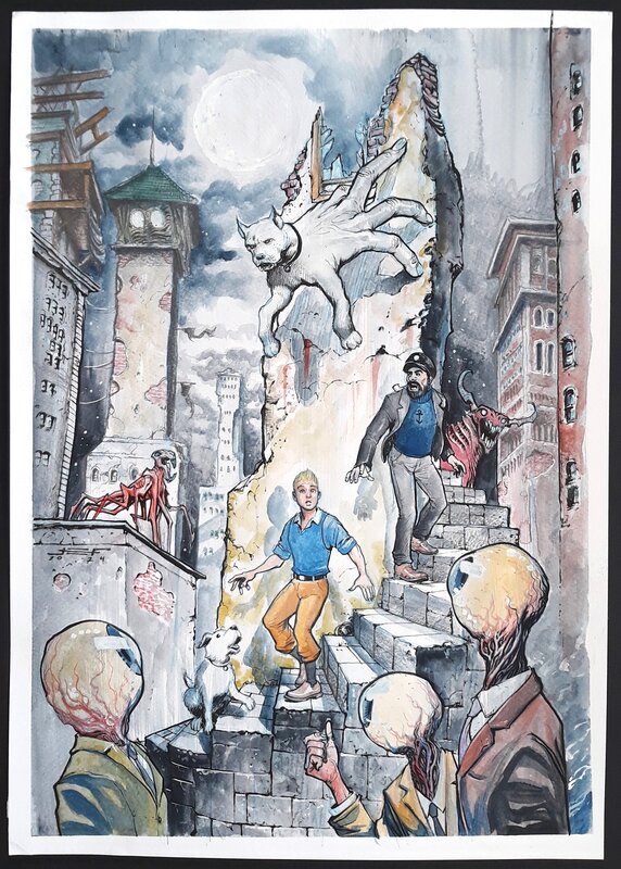 Juan E. Ferreyra, Tintin et Haddock (Commission) - Illustration originale