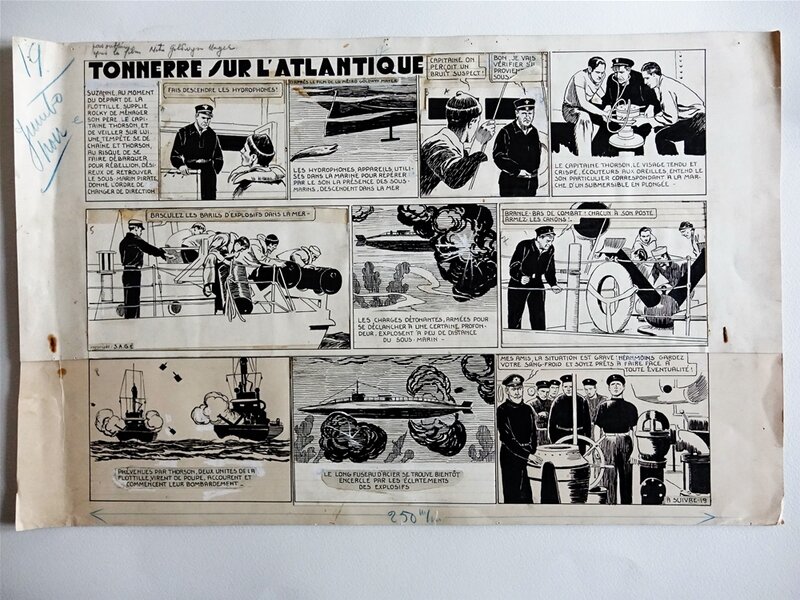 Propagande Régime de Vichy 1940, 2/3 Tonnerre sur l'atlantique, planche originale 19 par F.AUER - Comic Strip